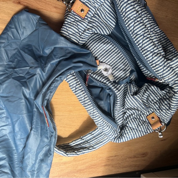 MZ Wallace Seersucker Navy and White Quilted Tote - Picture 5 of 10